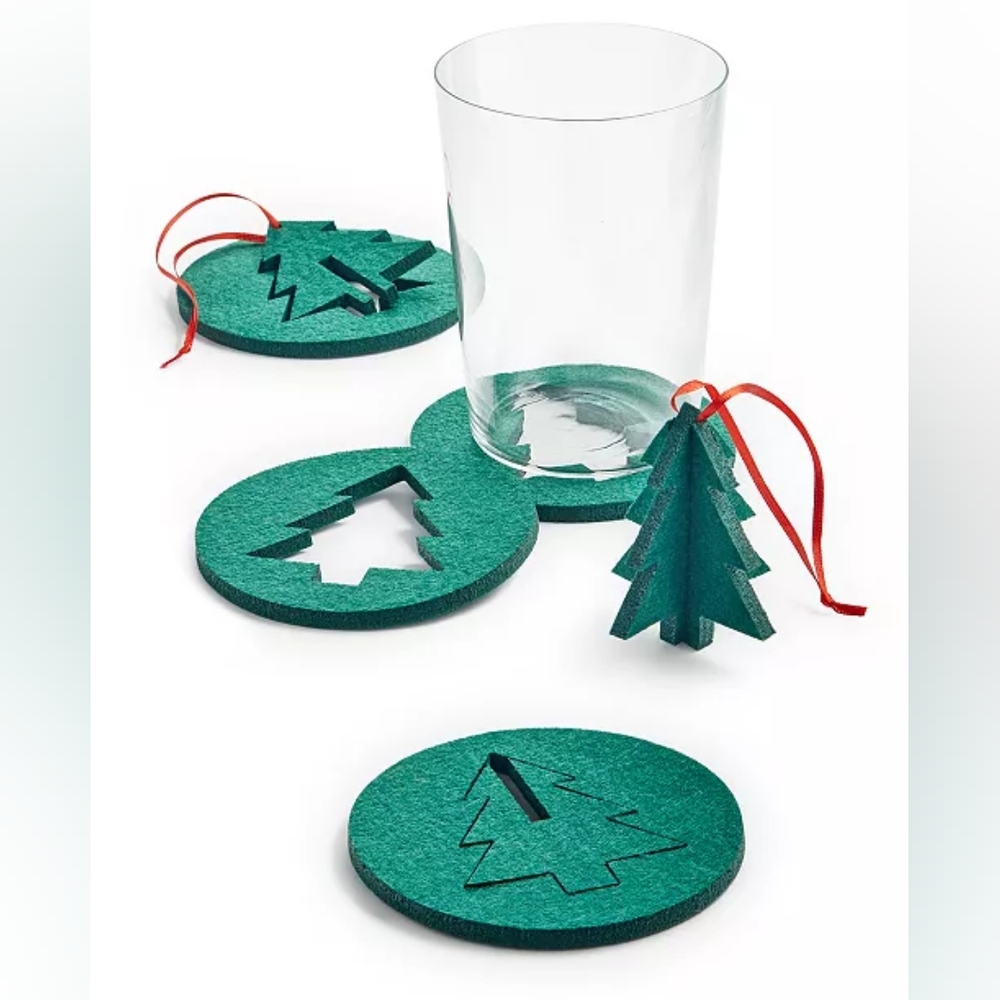THE CELLAR Holiday "Two In One Tree" Coaster And Ornament, Set of 8